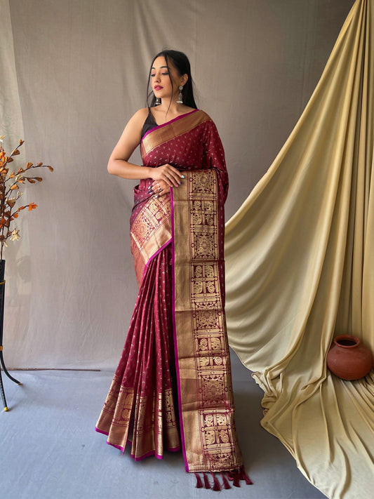 Maroon Woven Saree with Contrast Border