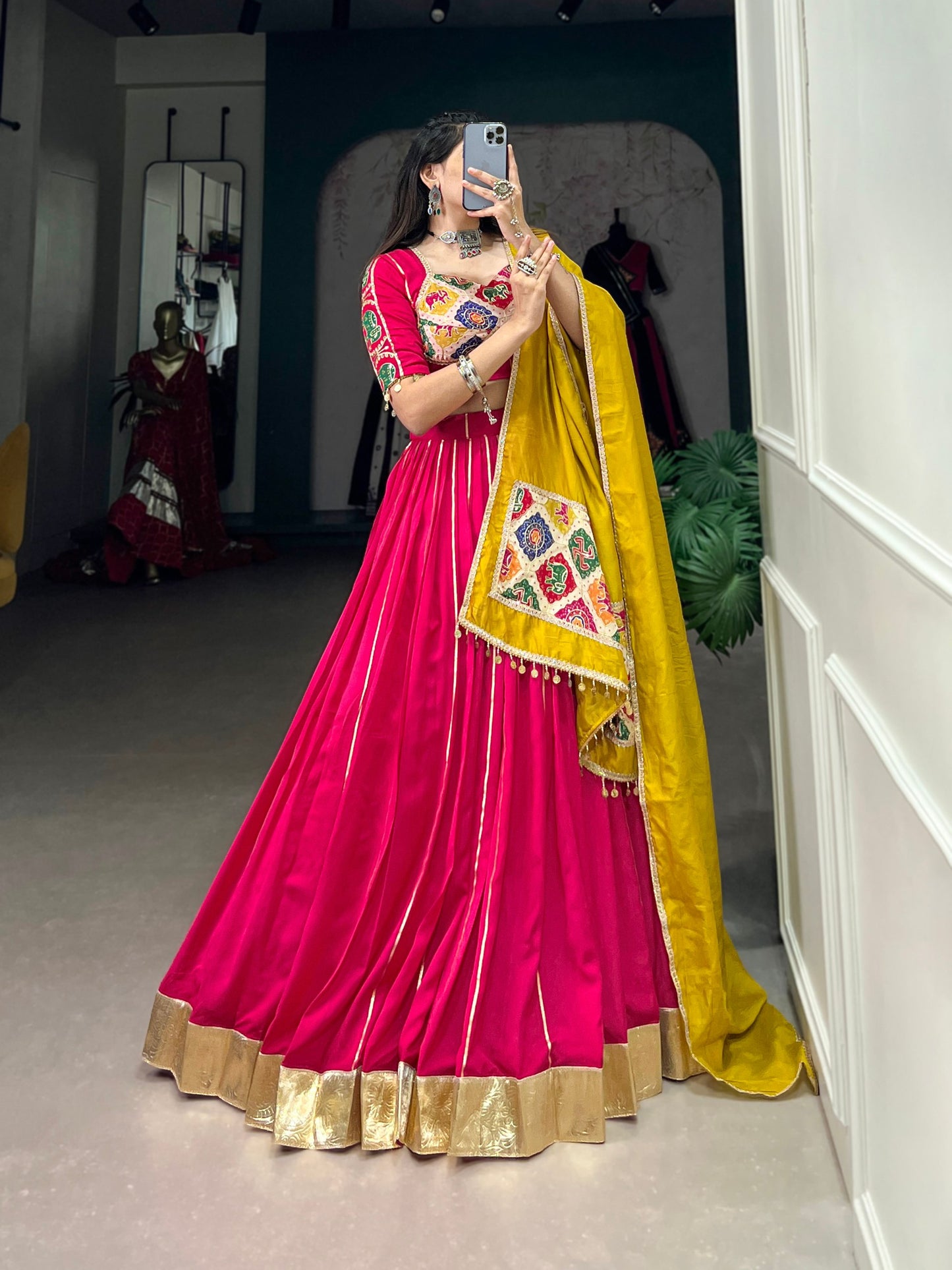 Pink Chanderi Readymade Lehenga Choli