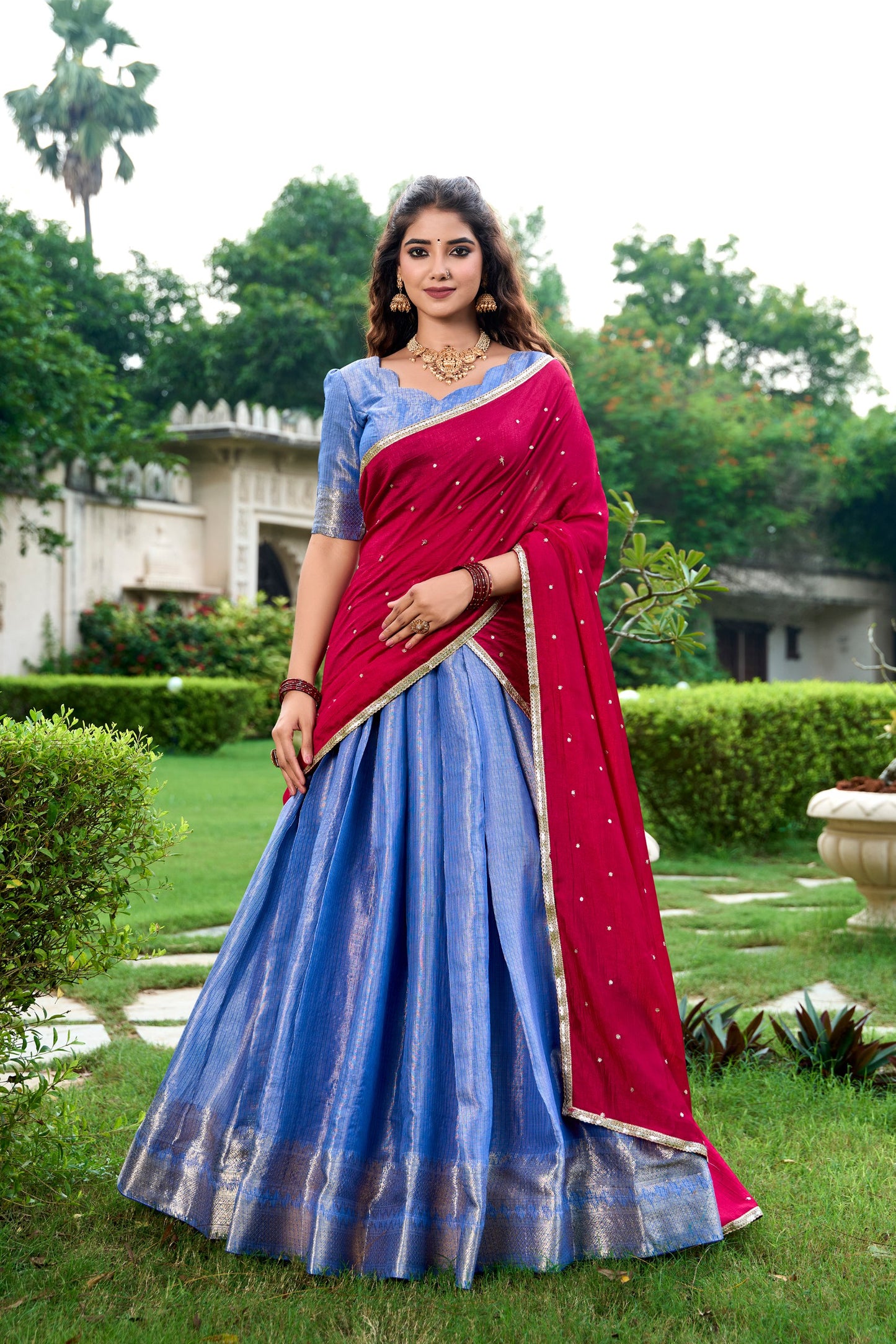 Royal Blue Zari Weaving Work Kanchipuram Lehenga