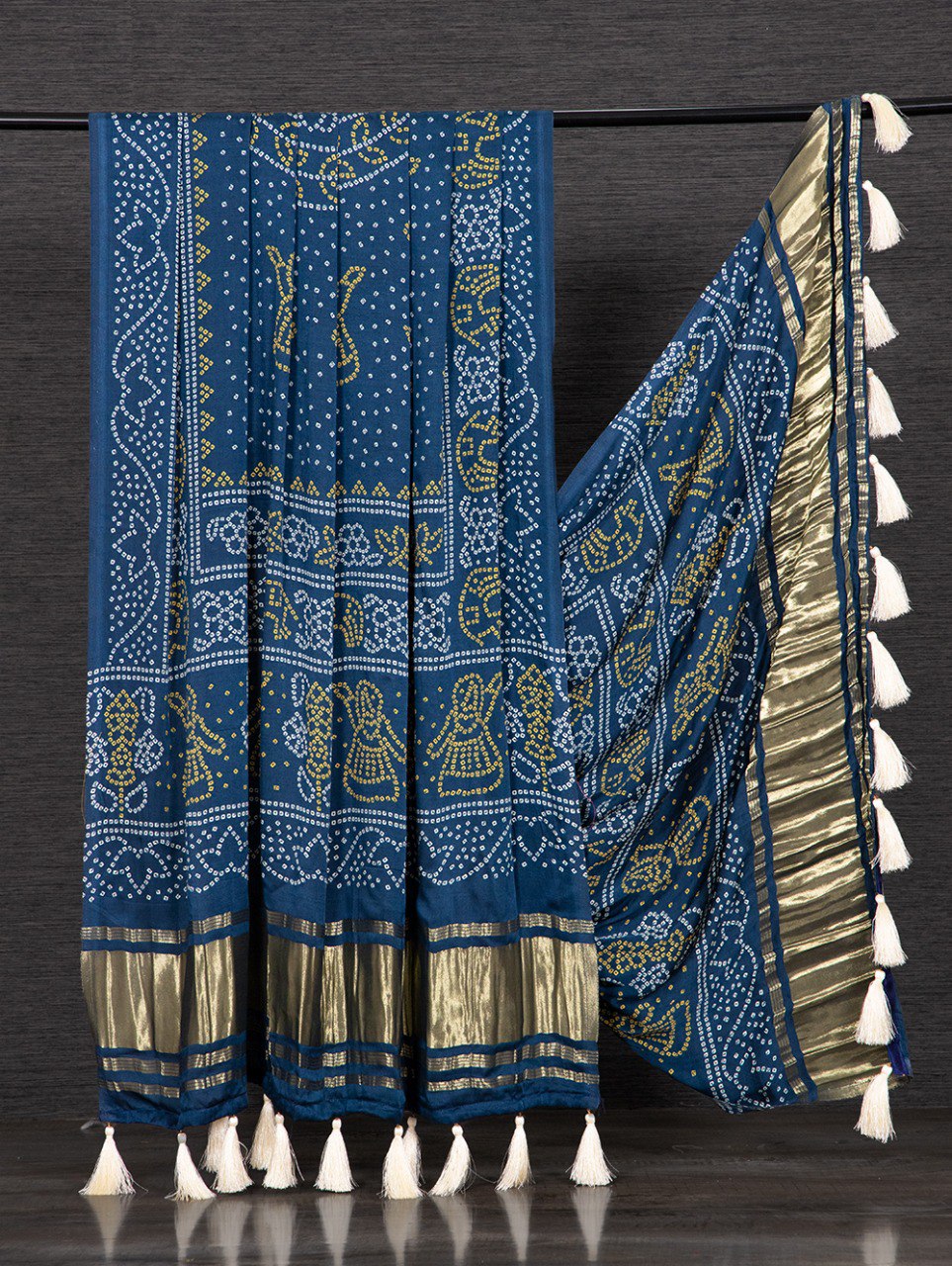 Pure Gaji Silk Bandhni Printed Blue Colour Dupatta with Tassels