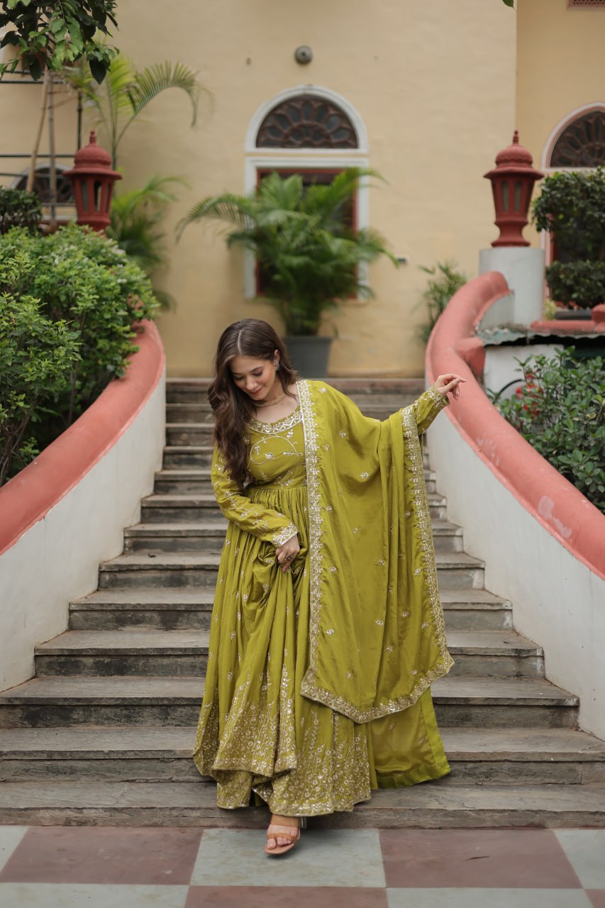 Parrot Green Color Designer Three Piece Sharara Suit