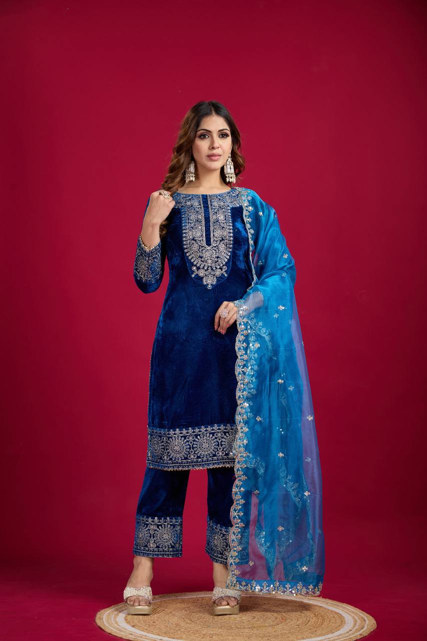 Function Wear Blue Color Salwar Suit With Duptta