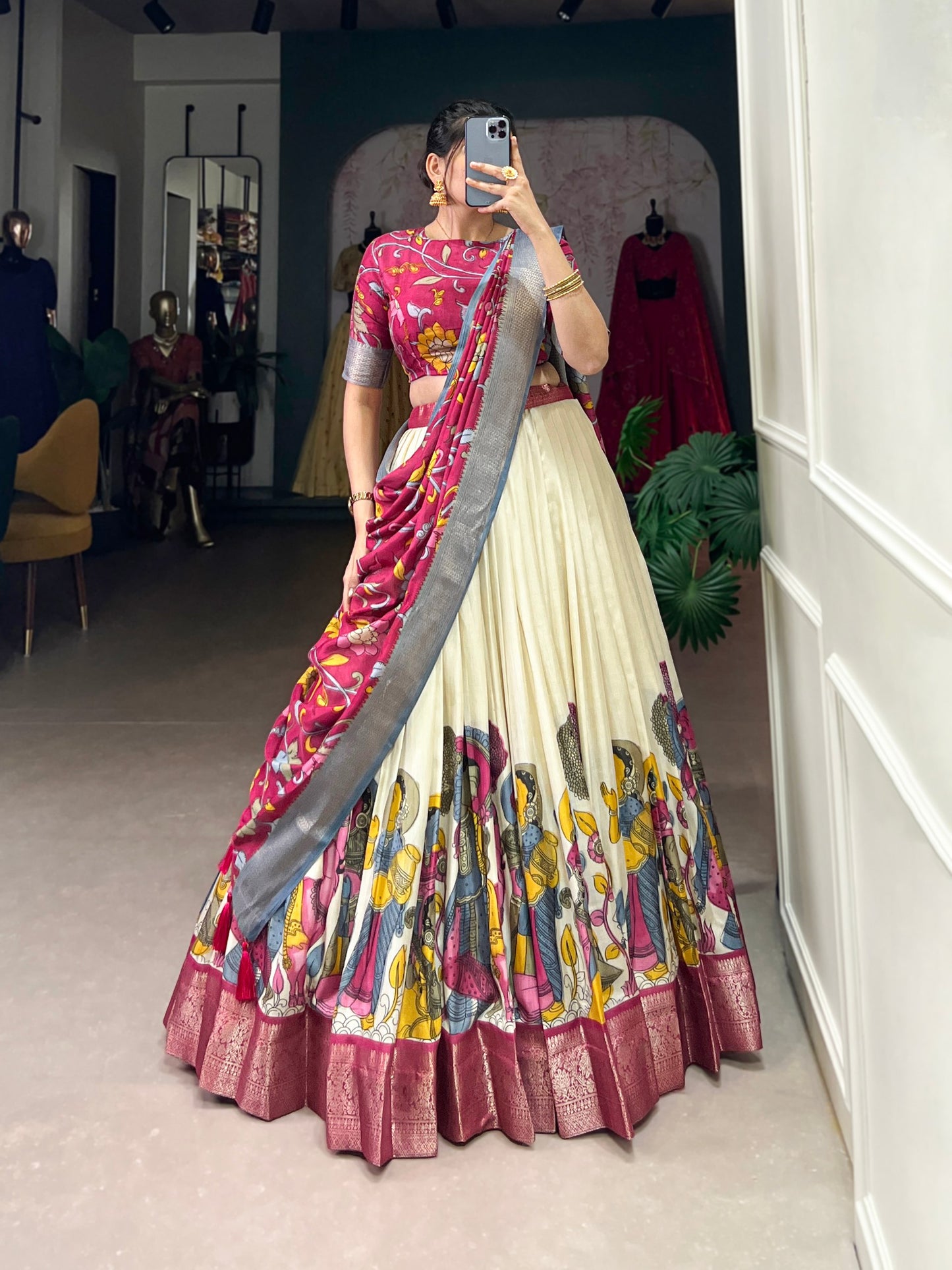 Off White Colour Party Wear Designer Dola Silk Floral Print Lehenga Choli