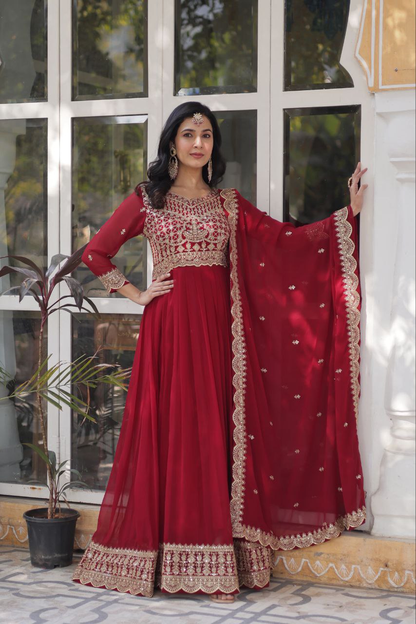 Maroon Premium Designer Readymade Gown Collections - Elegant, Embroidered & Luxe Styles