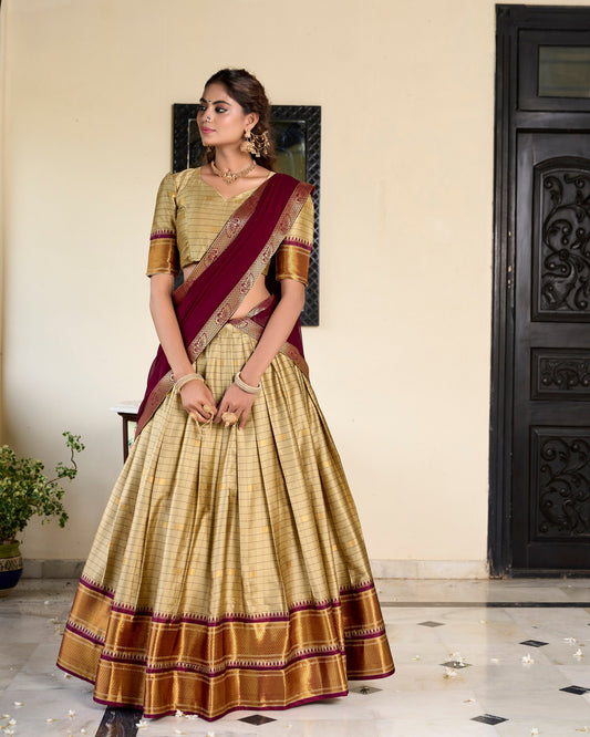 Chikoo Colour Pattu Lehenga Choli  For Pongal