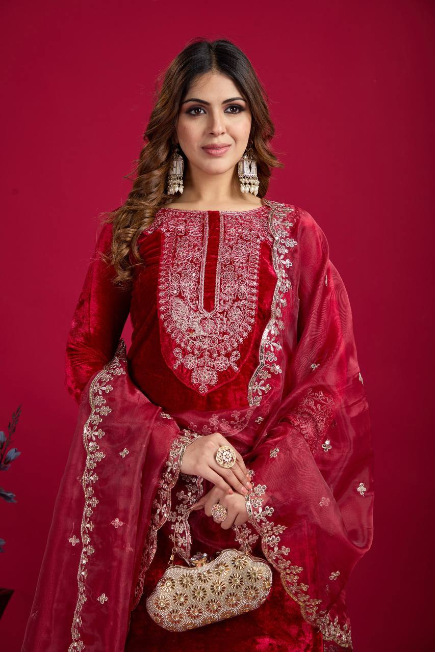 Function Wear Red Color Salwar Suit With Duptta