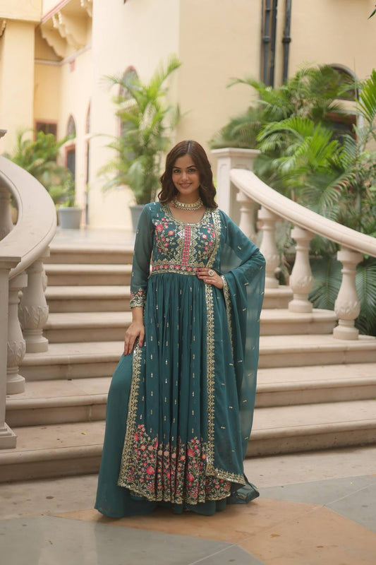 Designer Rama Green Color Three Piece Sharara Suit