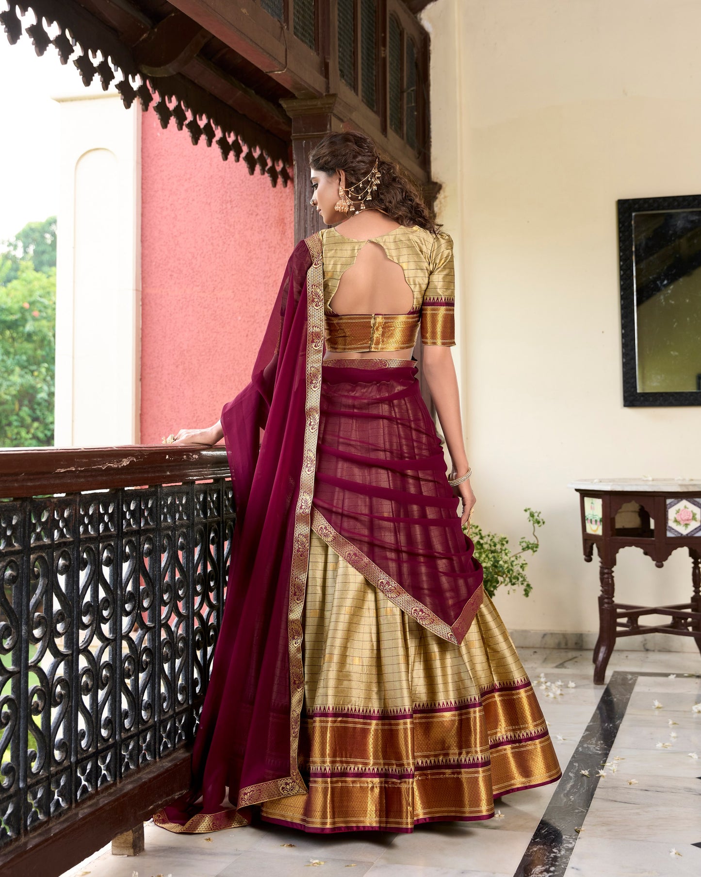 Chikoo Colour Pattu Lehenga Choli  For Pongal