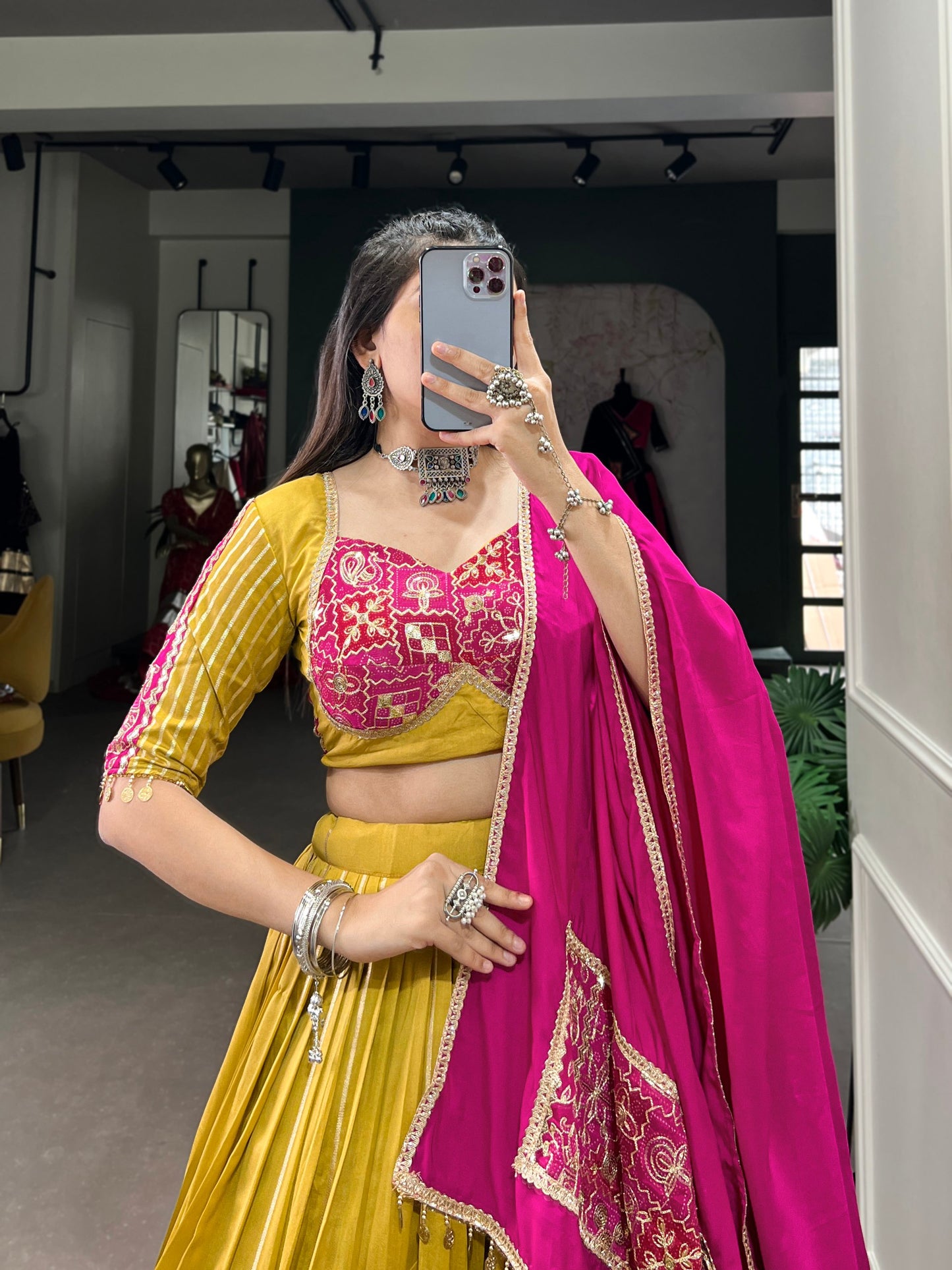 Mustard Chanderi Readymade Lehenga Choli