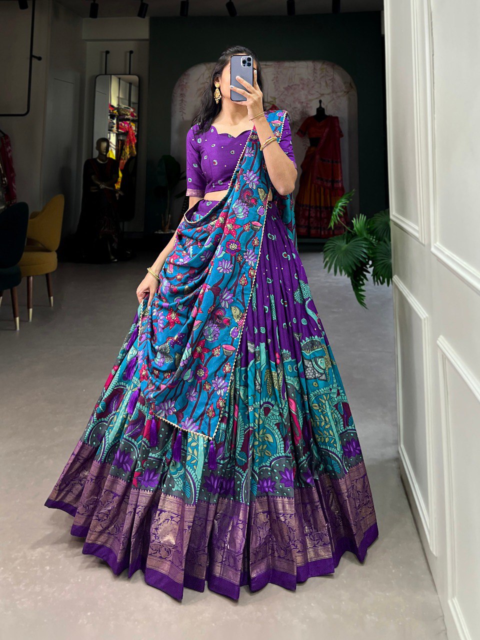 Purple Printed Art Silk Lehenga Choli