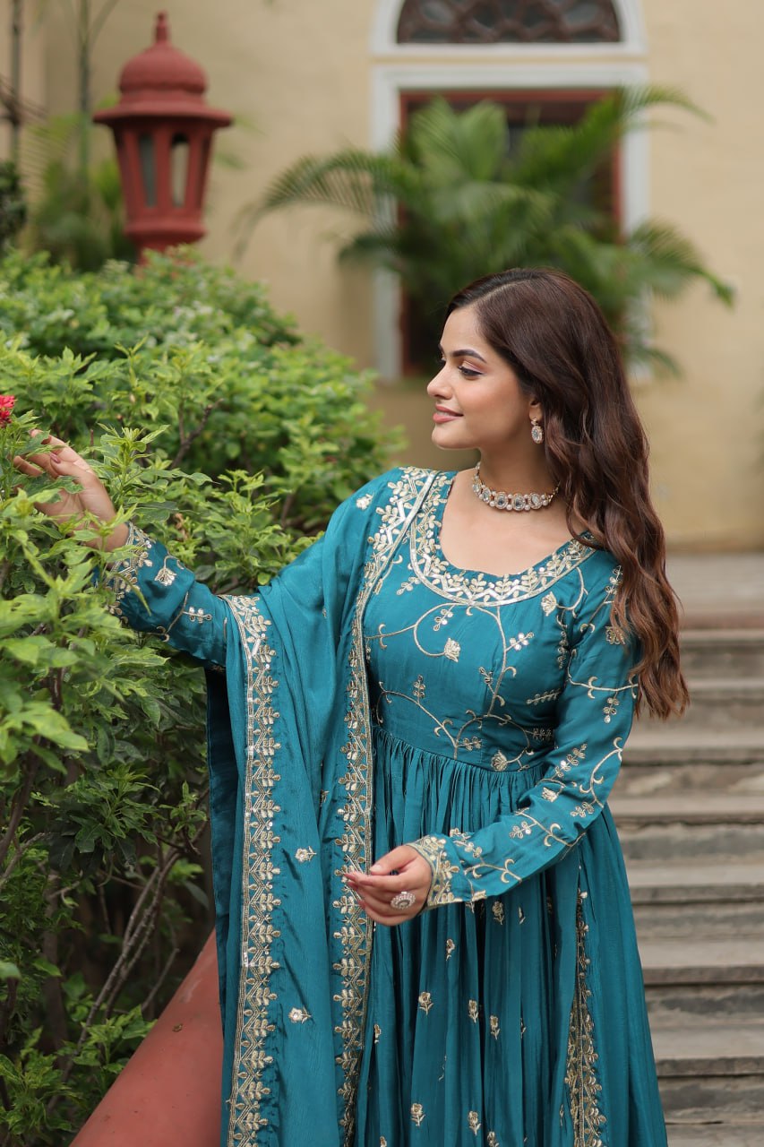 Rama Green Color Designer Three Piece Sharara Suit