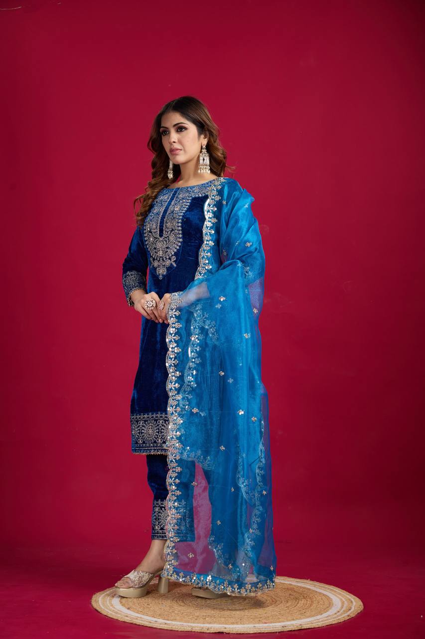 Function Wear Blue Color Salwar Suit With Duptta