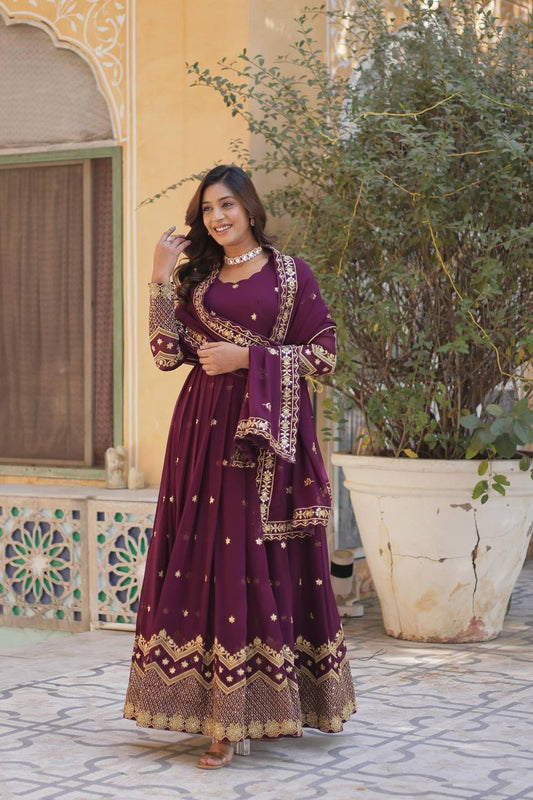 Ethnic Motifs Embroidered Sequinned Purple Georgette Anarkali Kurta