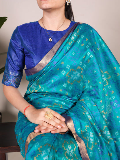 Firozi Patola Love Jacquard Silk Saree with Zari Weaving Work & Unstitched Blouse