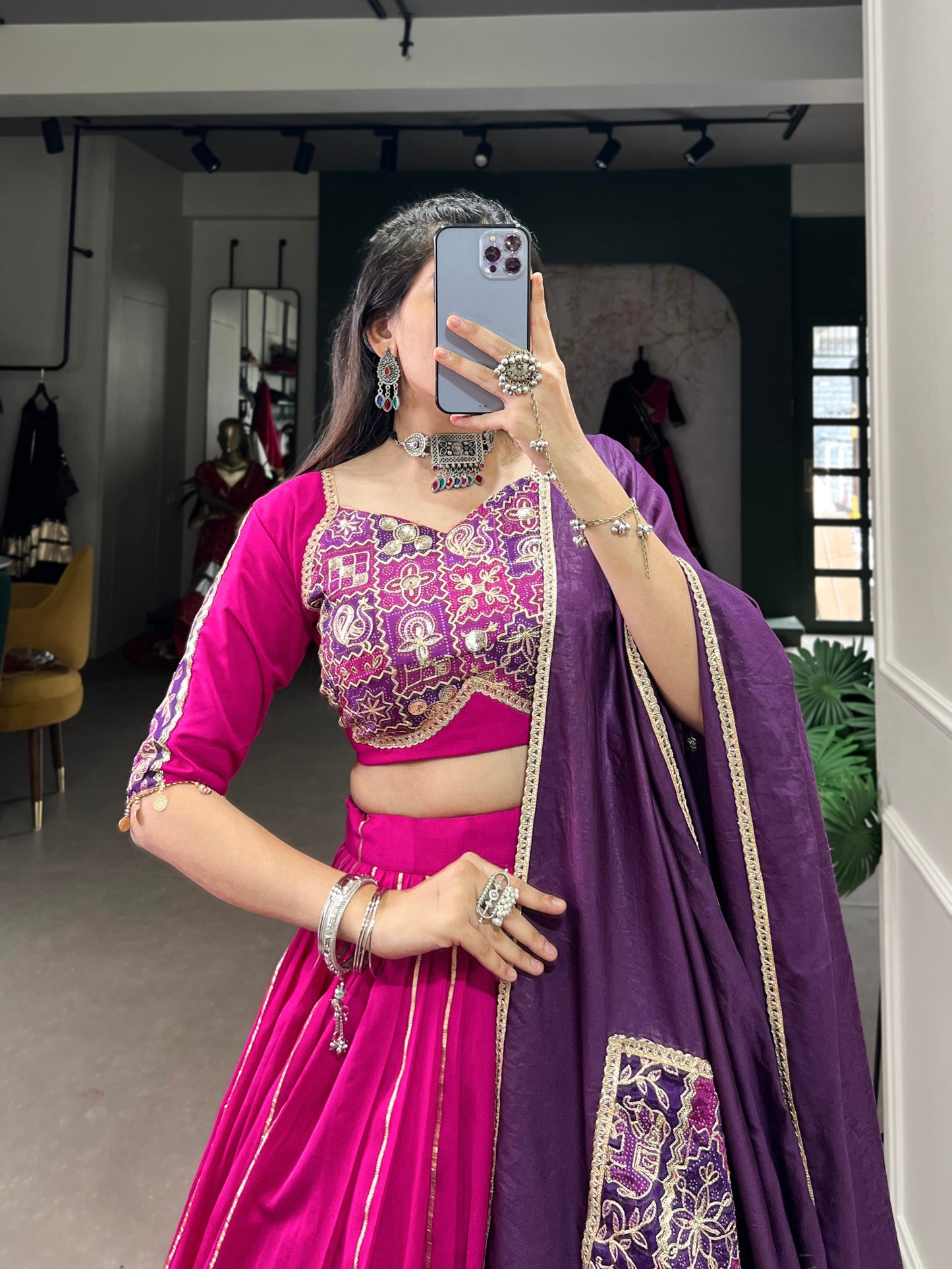 Rani Pink Chanderi Readymade Lehenga Choli