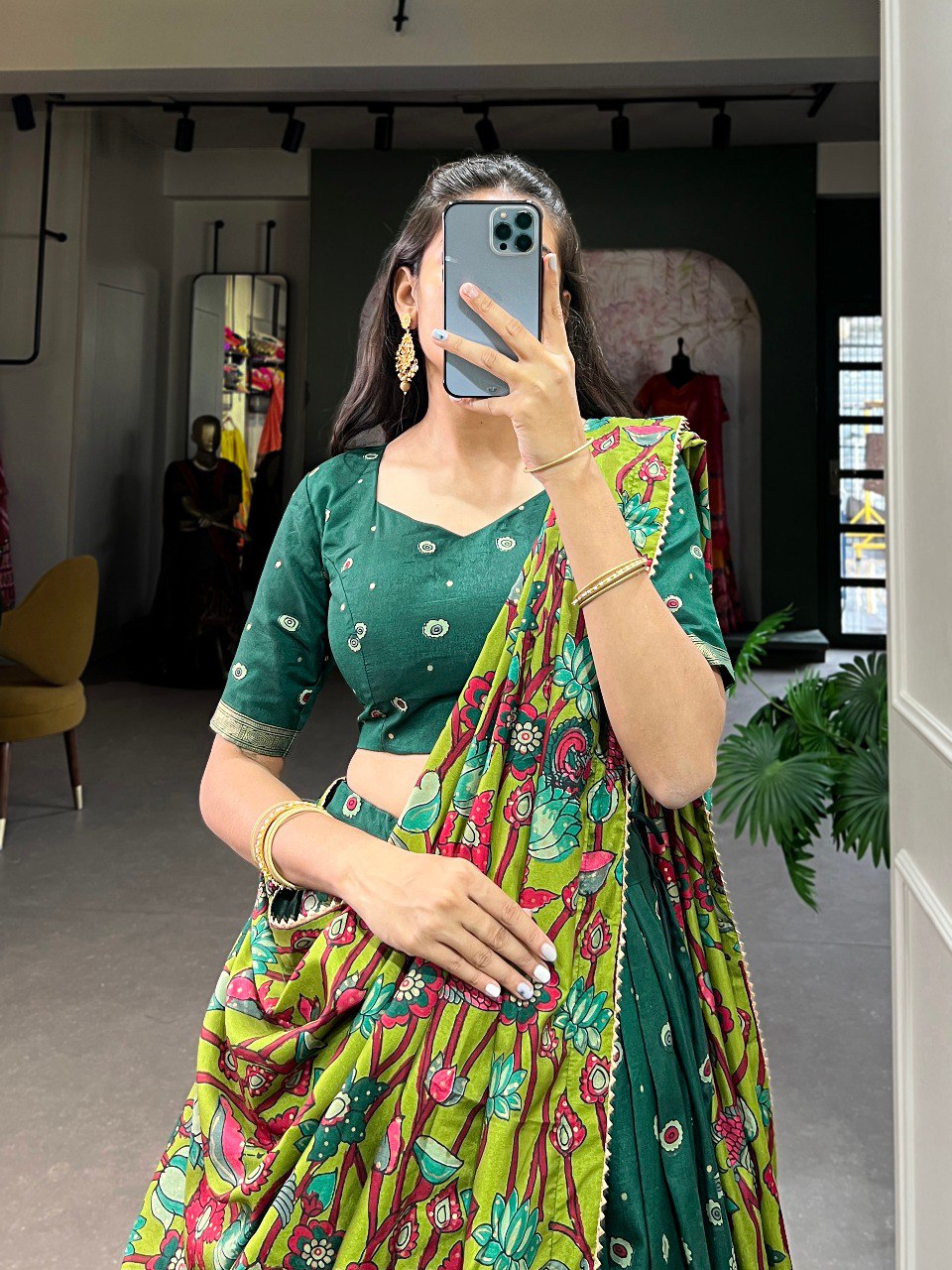 Green Printed Art Silk Lehenga Choli