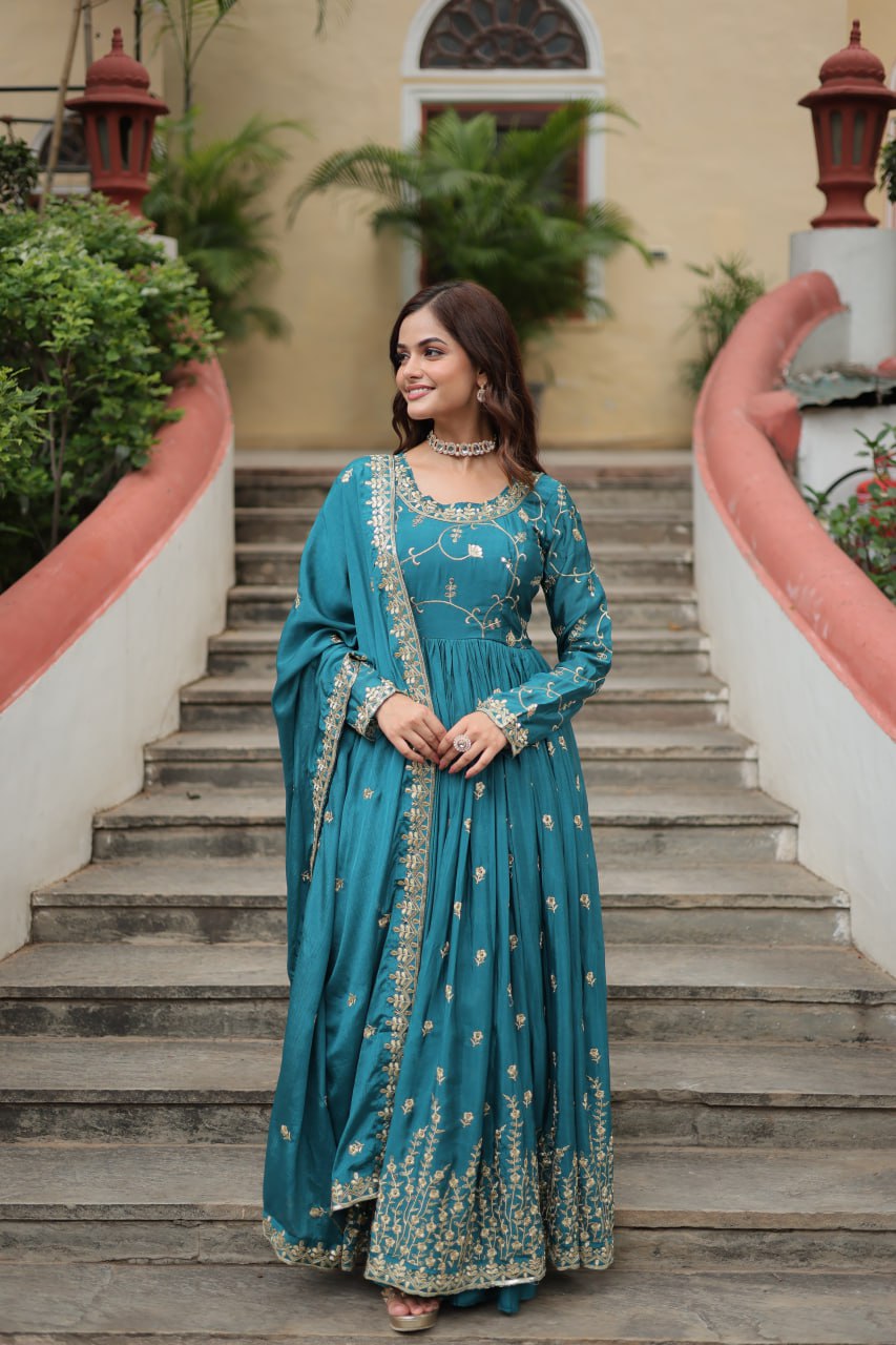 Rama Green Color Designer Three Piece Sharara Suit