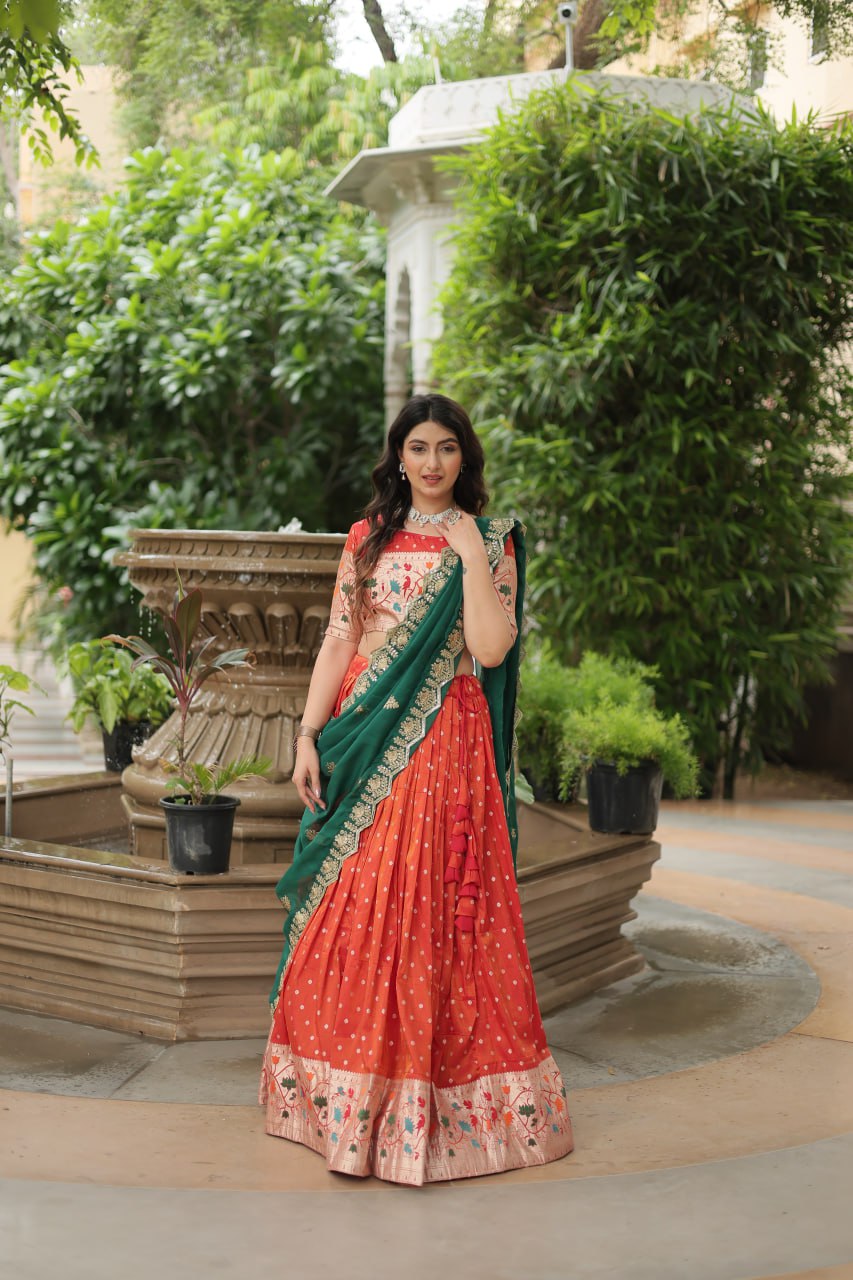 Meena Jacquard Orange Designer Lehenga Choli