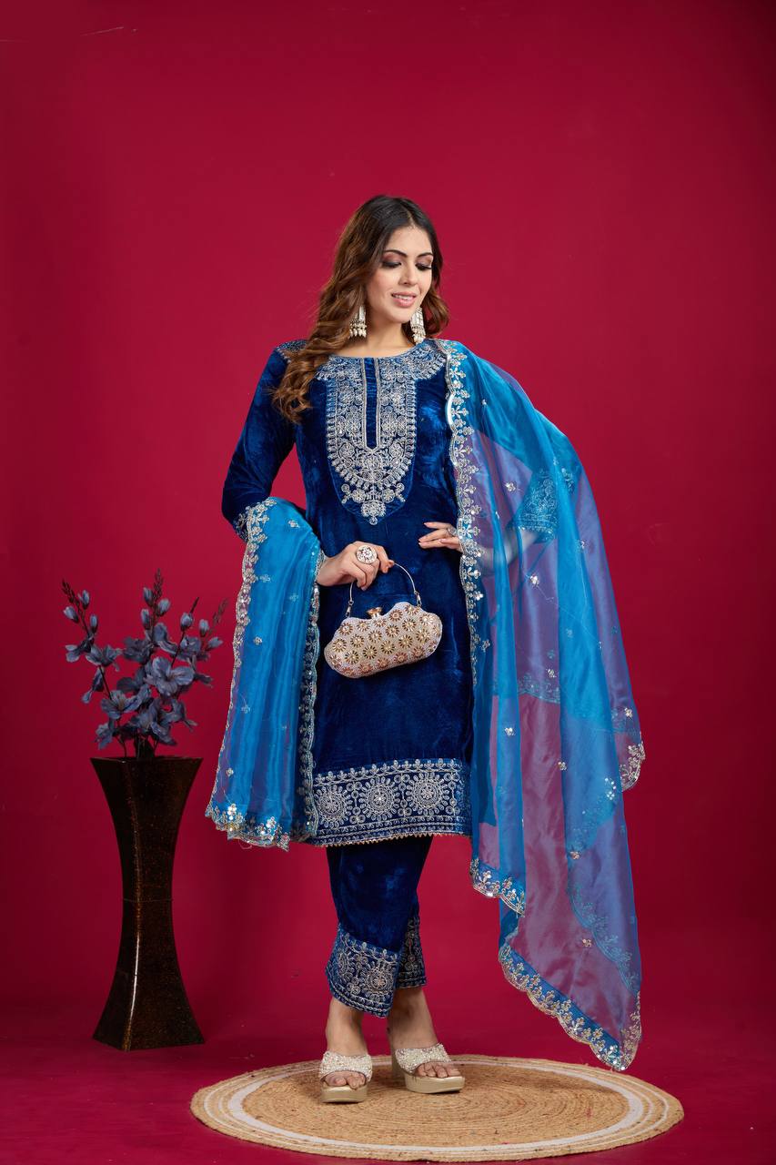 Function Wear Blue Color Salwar Suit With Duptta