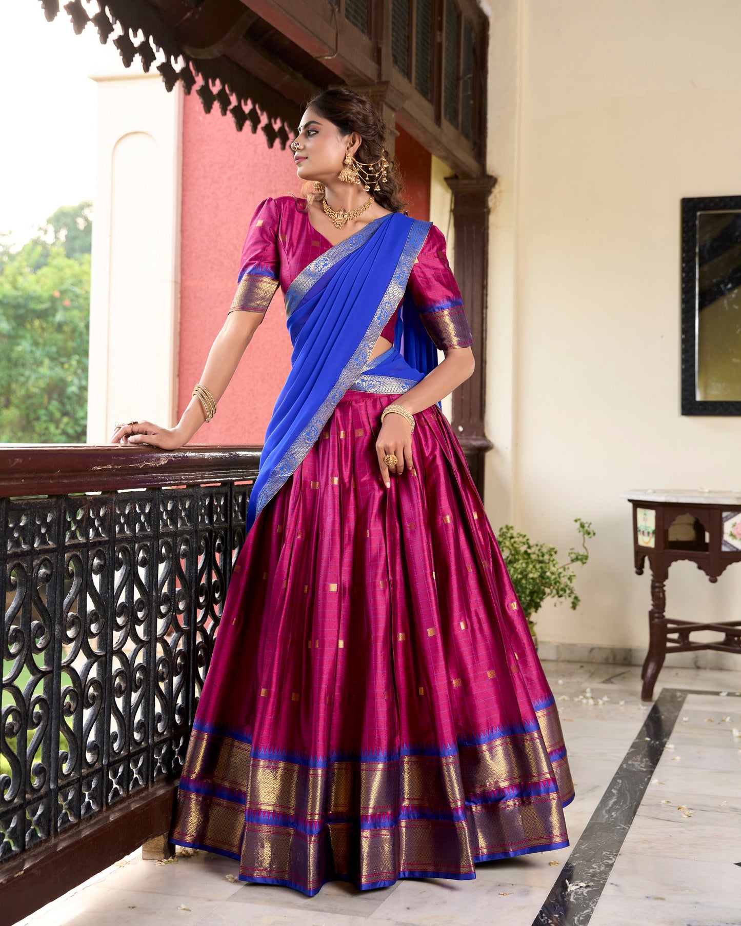 Dark Pink Colour Pattu Lehenga Choli  For Pongal