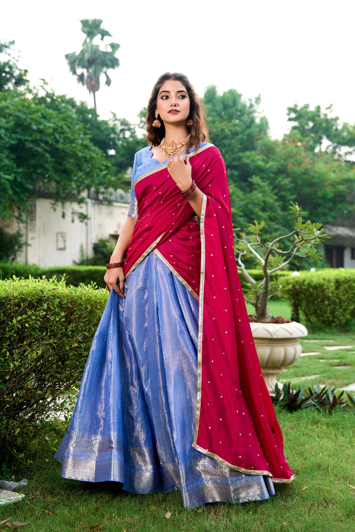 Royal Blue Zari Weaving Work Kanchipuram Lehenga