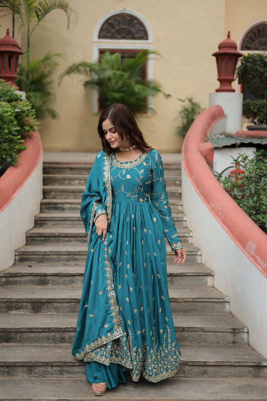 Rama Green Color Designer Three Piece Sharara Suit