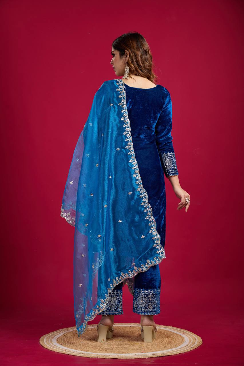 Function Wear Blue Color Salwar Suit With Duptta