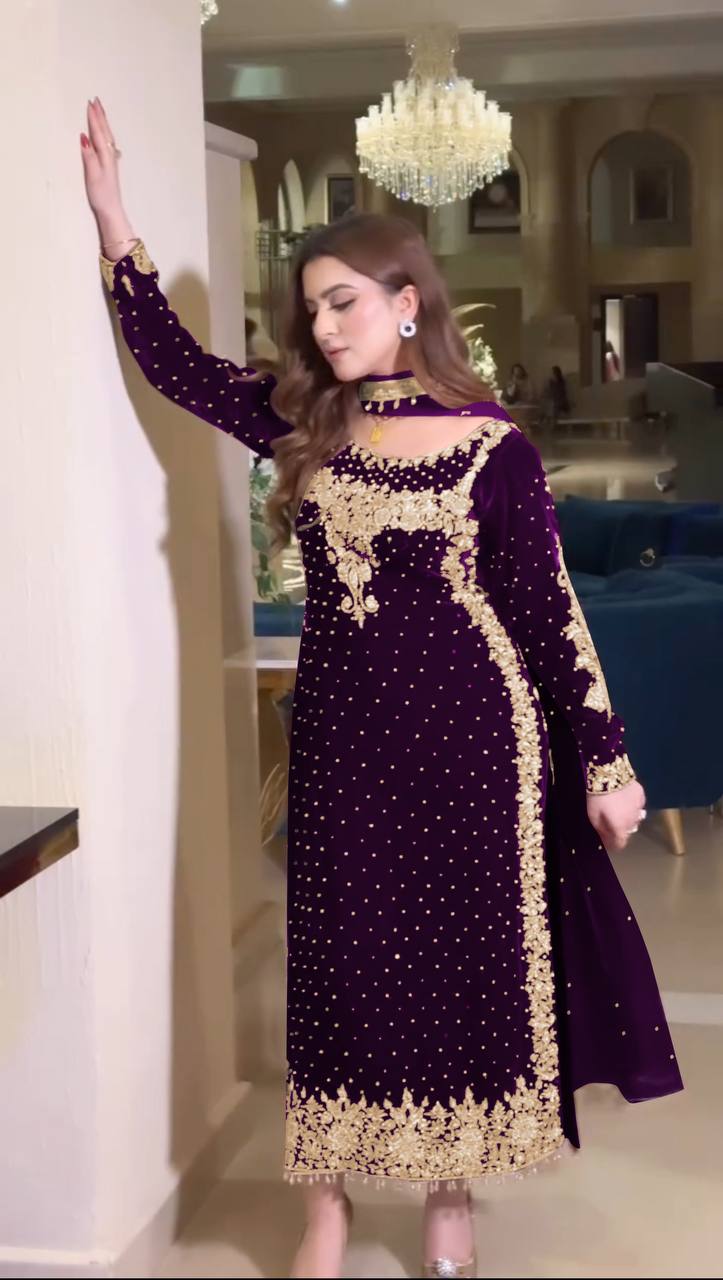 Purple Color Heavy Embroidery Sequence Work Salwar Suit