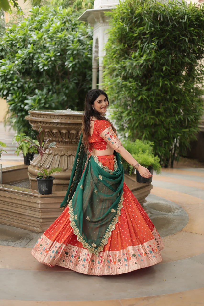 Meena Jacquard Orange Designer Lehenga Choli