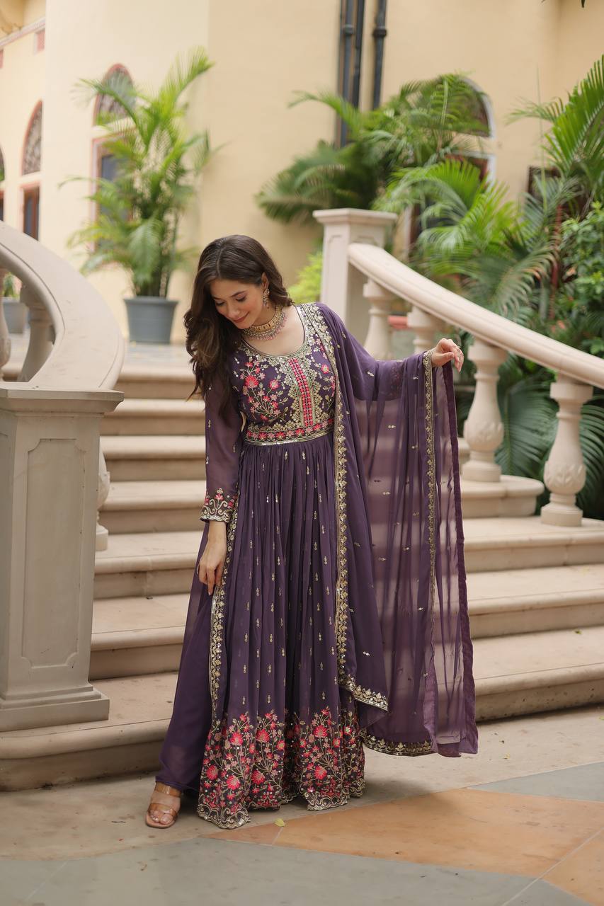 Designer Lavender Color Three Piece Sharara Suit