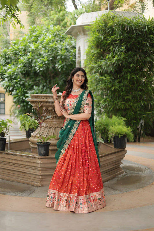 Meena Jacquard Orange Designer Lehenga Choli