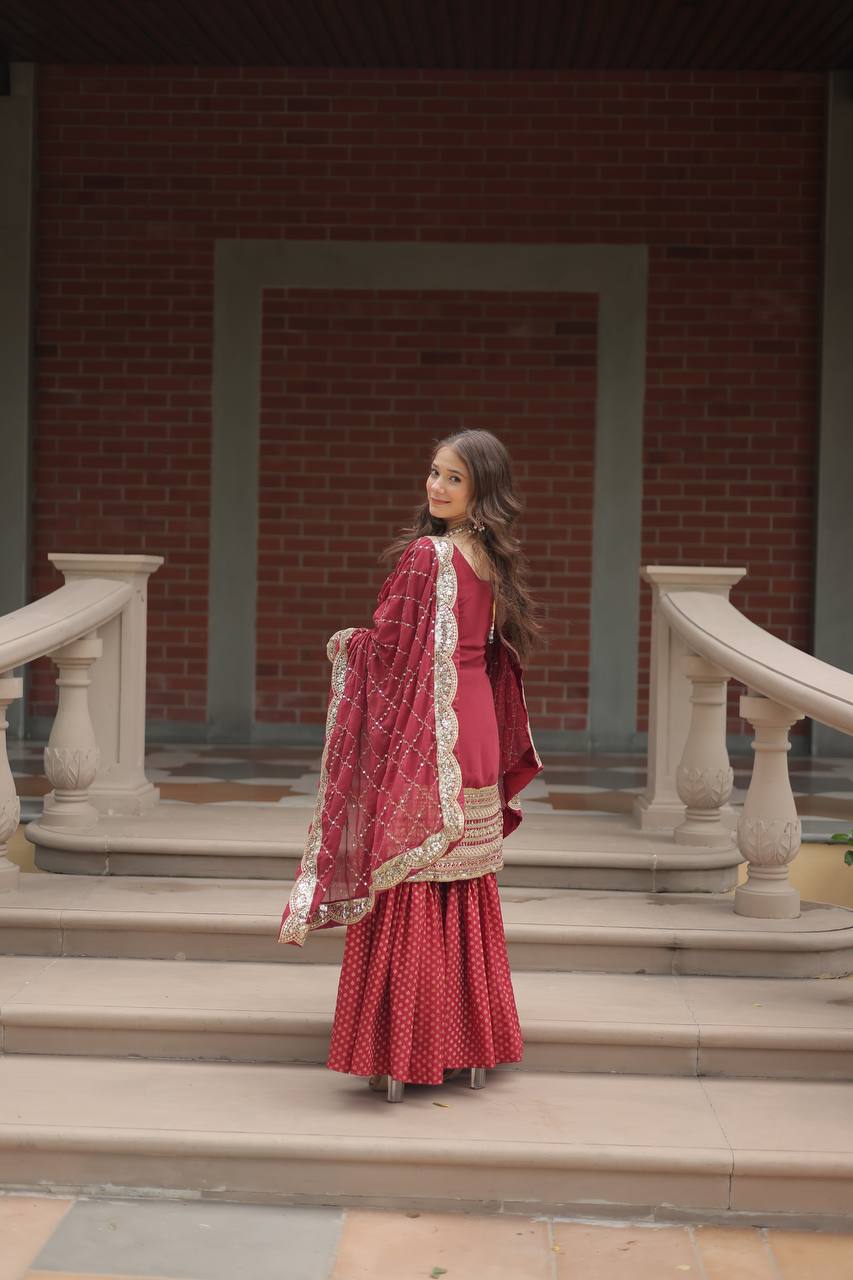 Maroon Designer Readymade Top-sharara-dupatta Collections