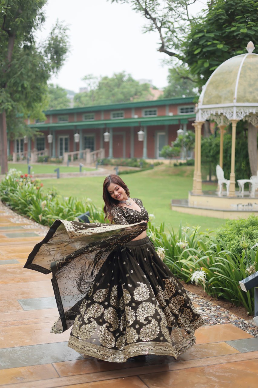 Green Rangoli Silk Embroidered Lehenga Set By Stylish Ethnic