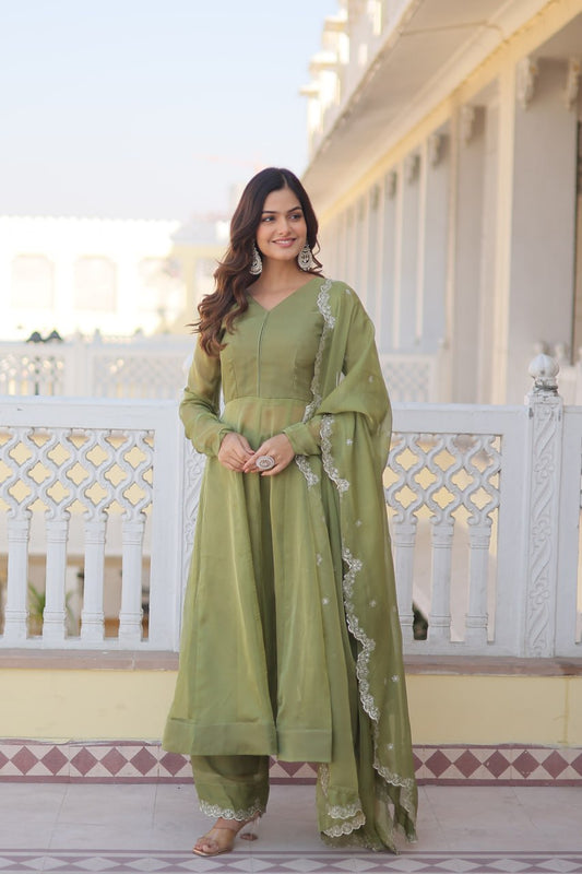 Olive Wedding Anarkali Suit Set By Stylish Ethnic
