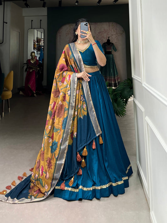 Stunning Blue Cotton Plain Lehenga Choli With Dupatta