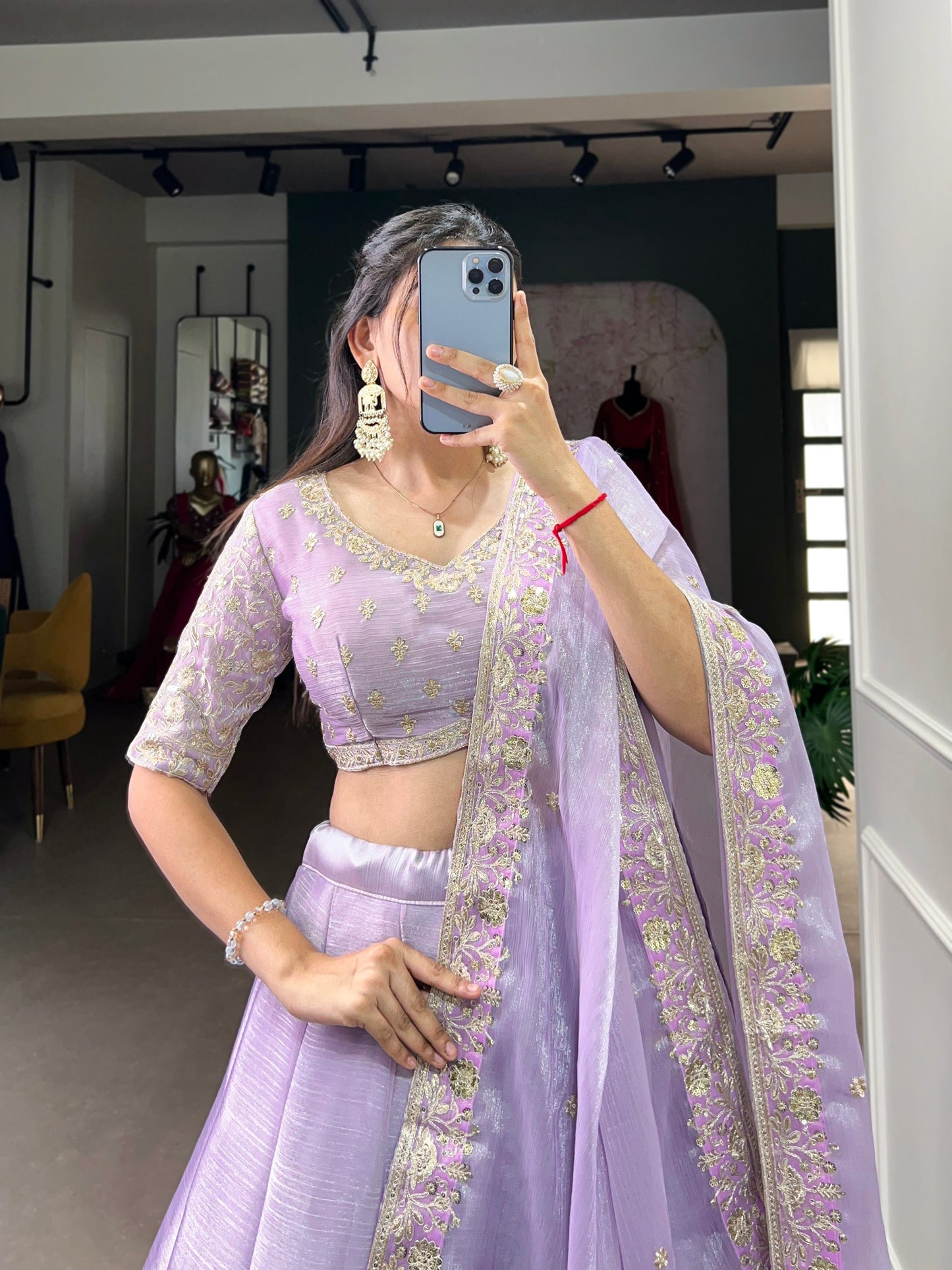 Lavender Burberry Silk Lehenga Set