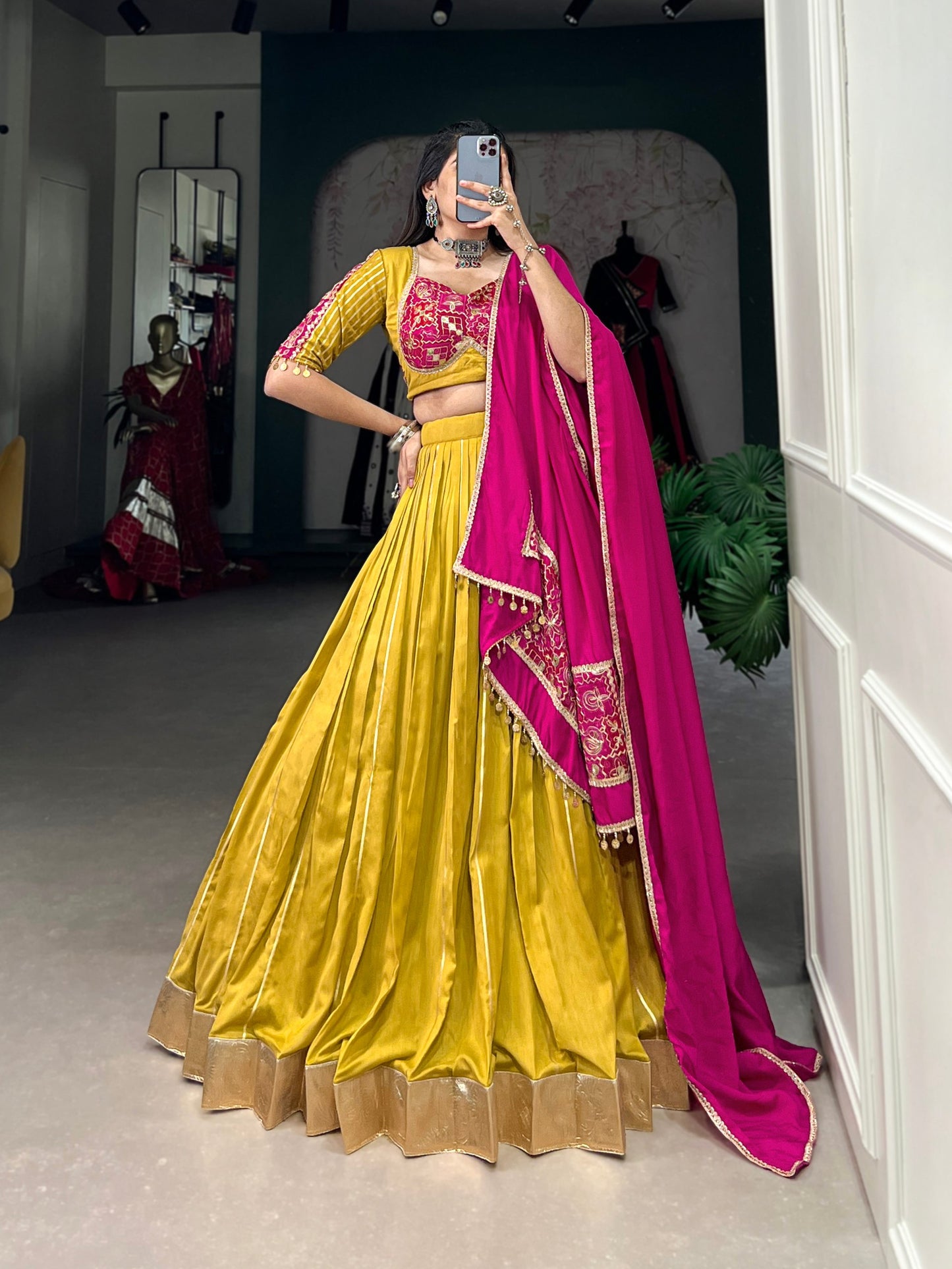 Mustard Chanderi Readymade Lehenga Choli