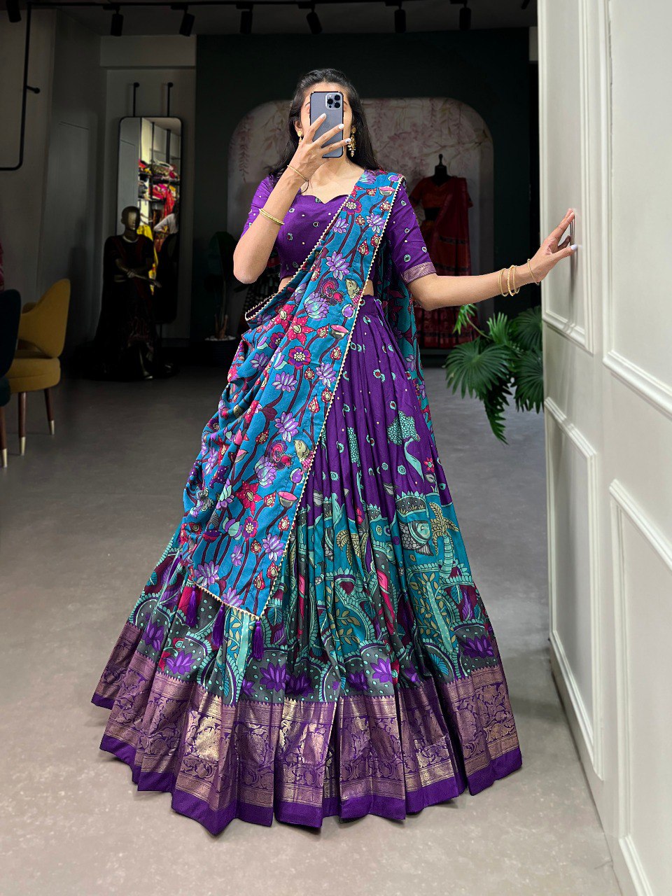 Purple Printed Art Silk Lehenga Choli