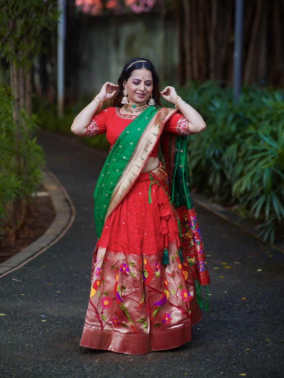 Traditional Wear Red Jacquard Silk With Weaving Zari Work Lehenga Choli