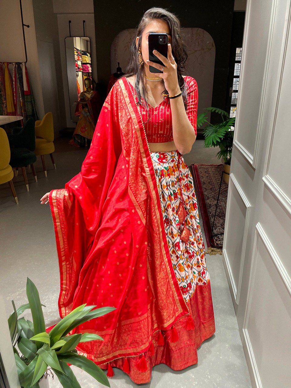 Red Dola Silk Patola Print Lehenga Choli