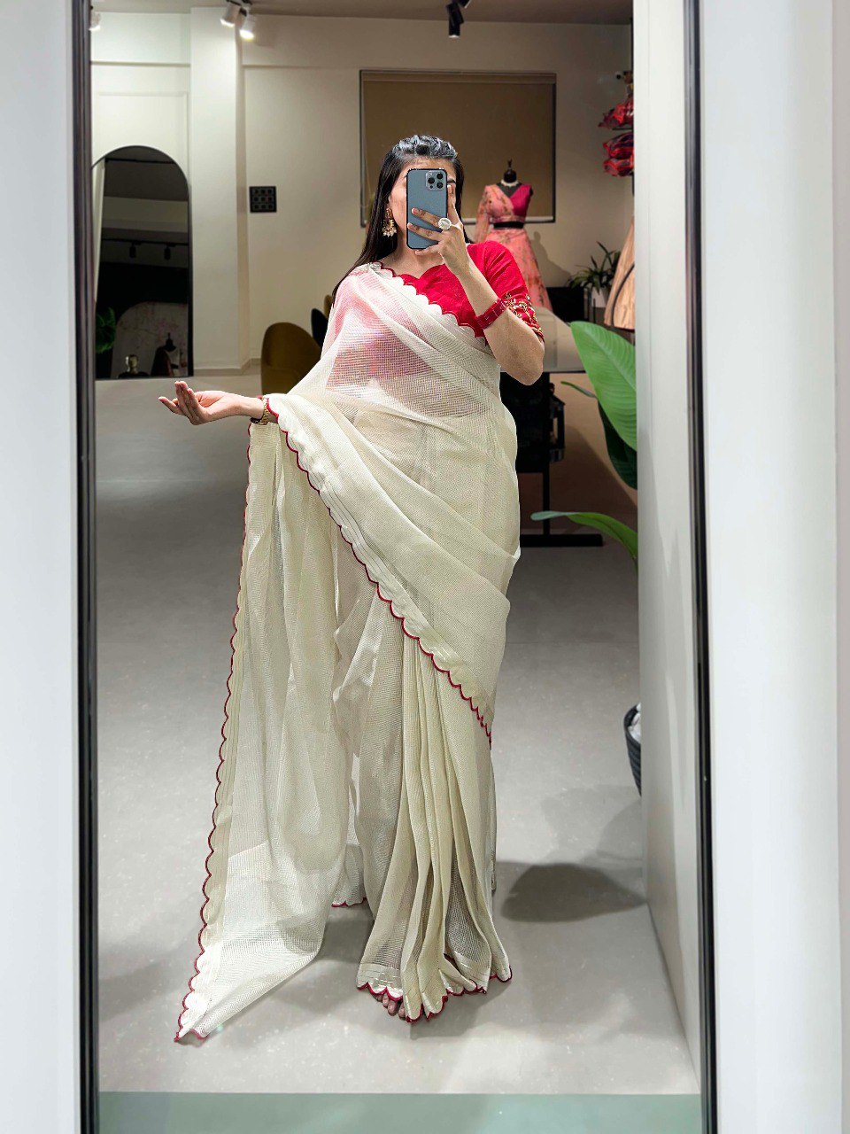 Superb Off-White Arca Work Silk Festive Wear Saree With Blouse