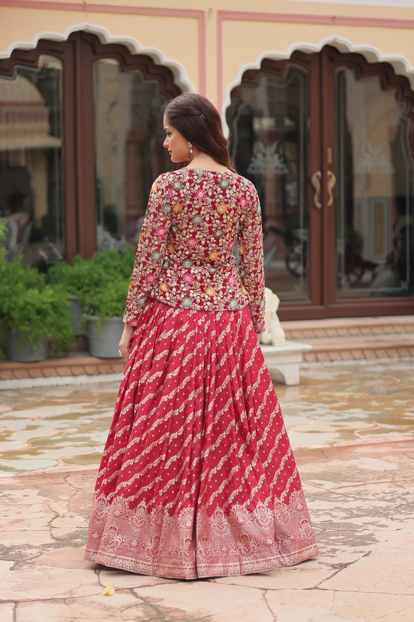 Heavy Embroidery Work Red Top Lehenga Pair For Wedding