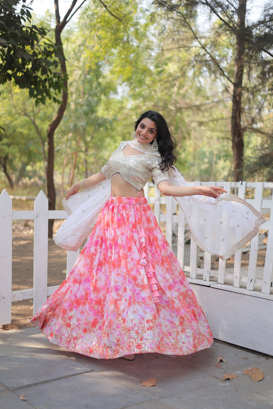 Pink Color Digital Printed Georgette Lehenga Choli