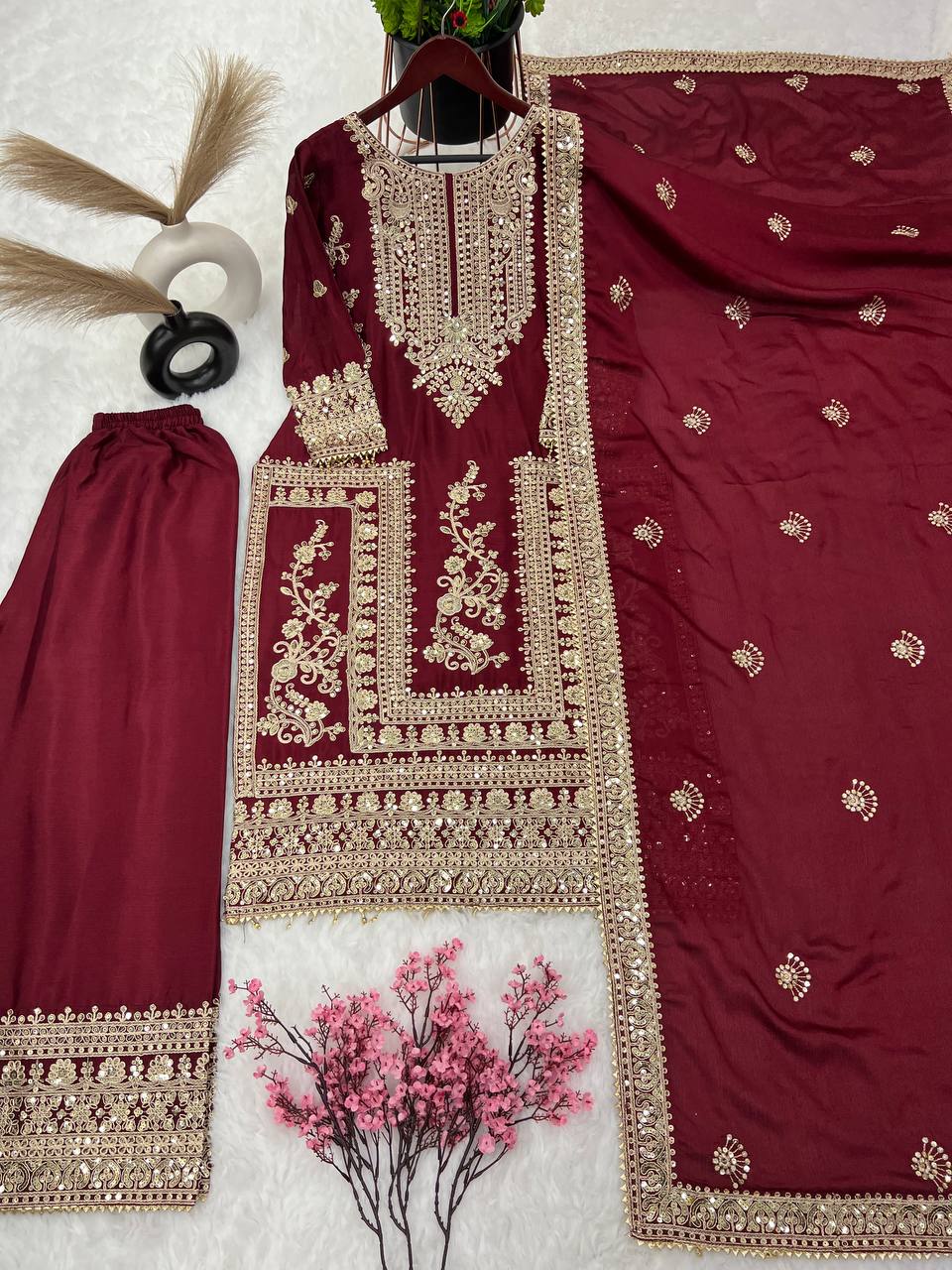 Formal Maroon Ready To Wear Pakistani Set