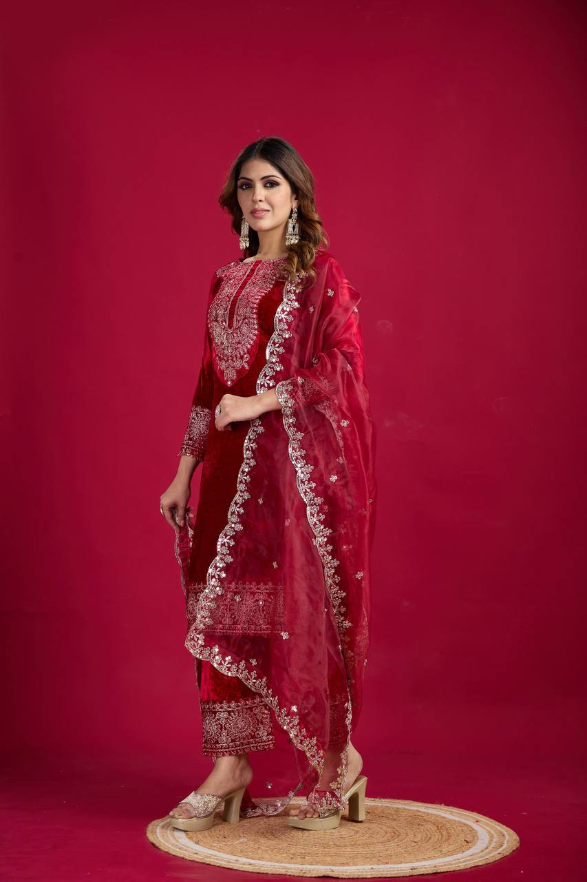 Function Wear Red Color Salwar Suit With Duptta