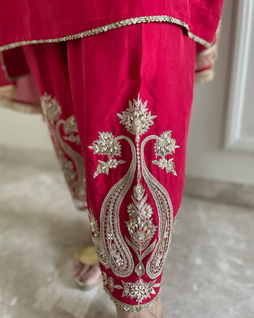 Red Chinono Top Bottom & Dupatta