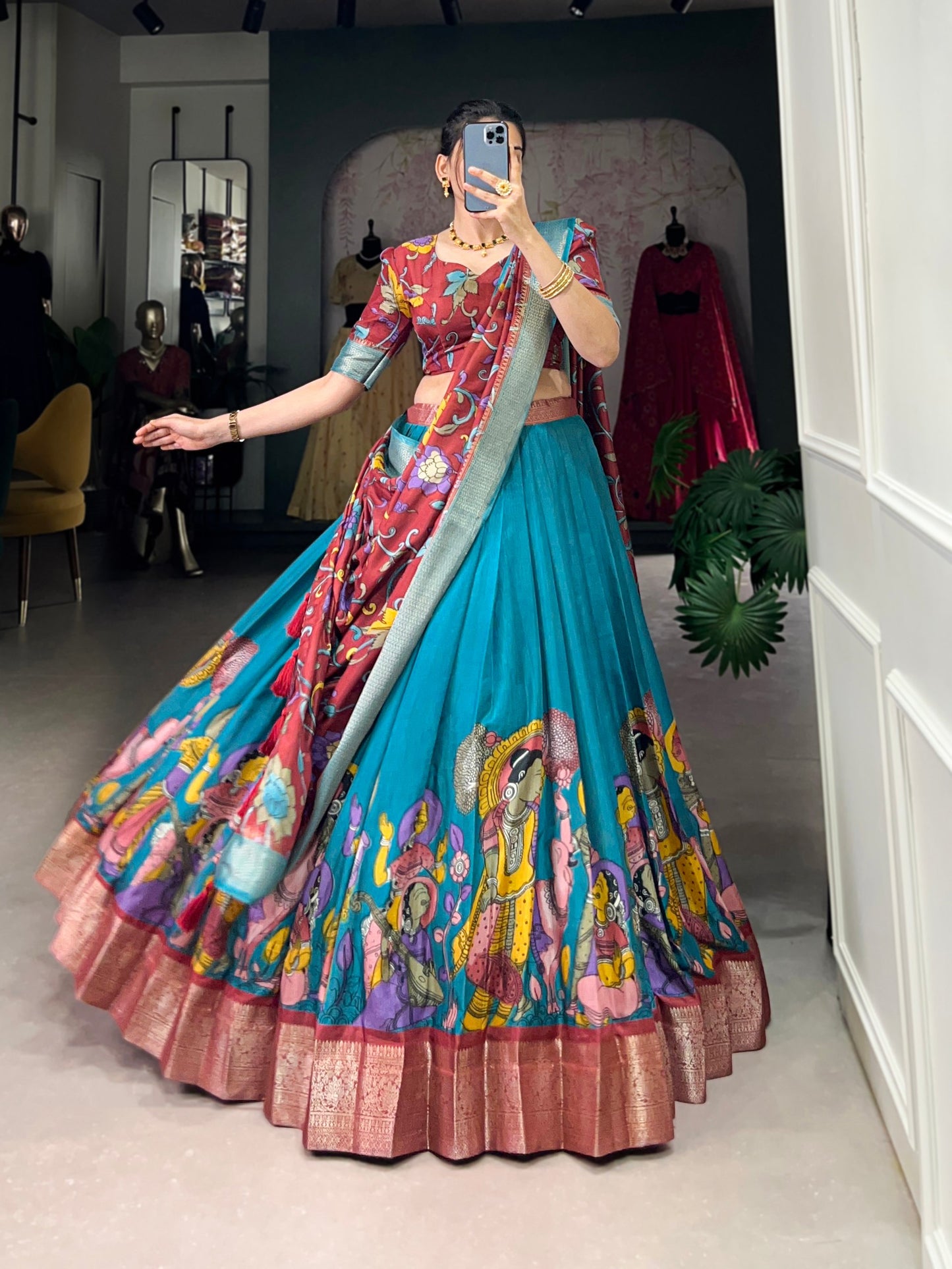 Firozi Blue Colour Party Wear Designer Dola Silk Floral Print Lehenga Choli