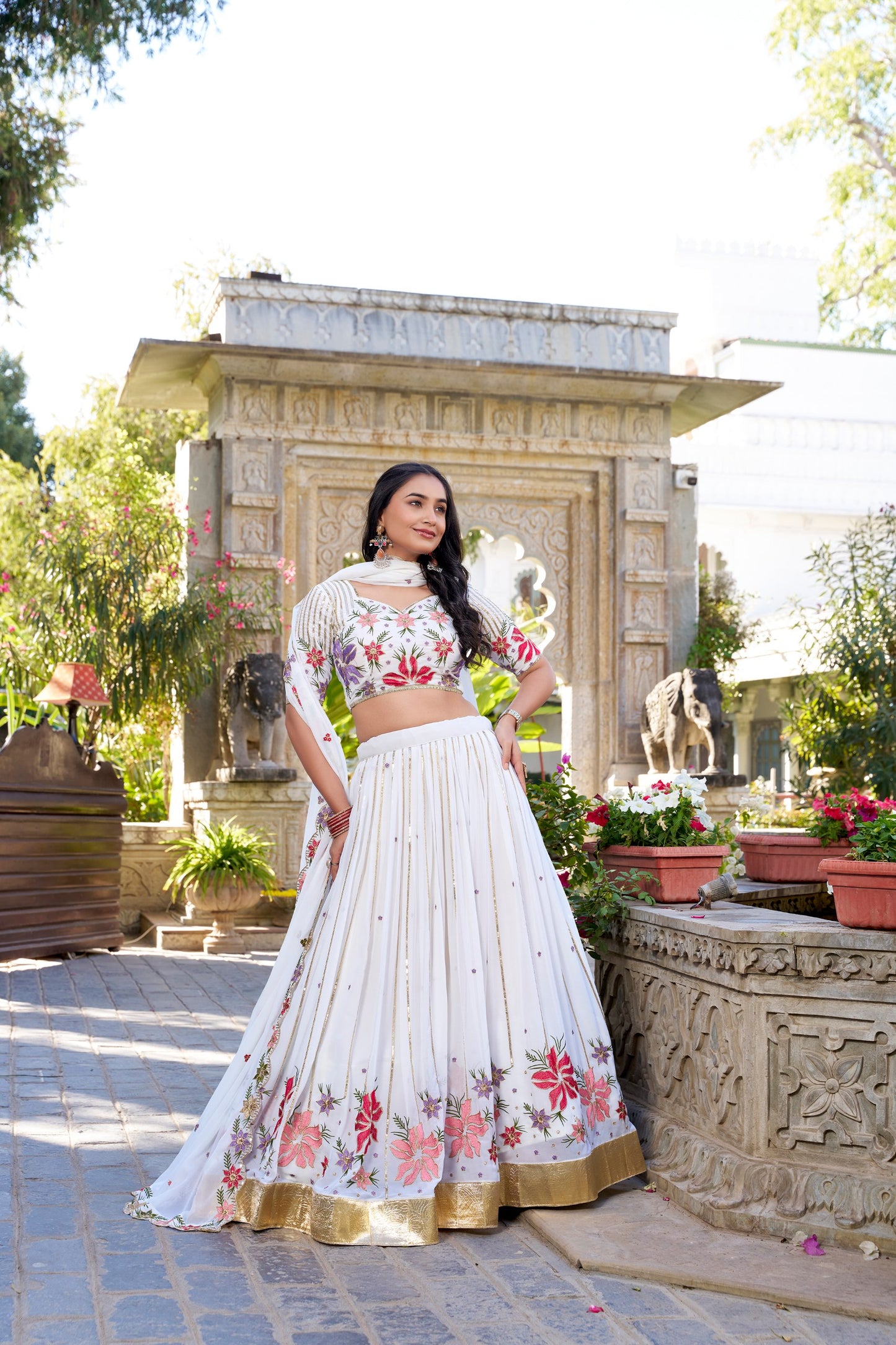 White Wedding Lehenga Choli in Georgette With Rich Embroidery and Sequins