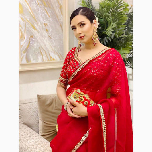 Red Designer Organza Silk Saree