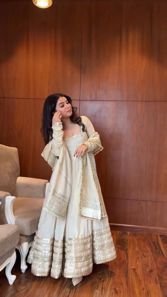 Designer Beautiful Chinon Silk Readymade Heavy Anarkali Suits